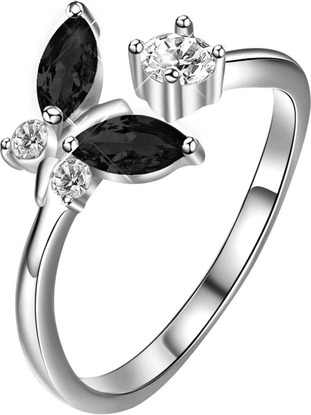 Sterling Silver Butterfly Adjustable Ring with Austrian Crystal - Perfect Gift